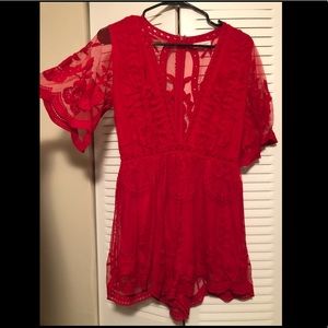 Honey Punch Lace Romper size small